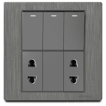 Bộ 3 công tắc 1 chiều và 2 ổ cắm 2 chấu Grimma, mặt nhựa vân xước G8 series G8K312SK2 G8K312SK2