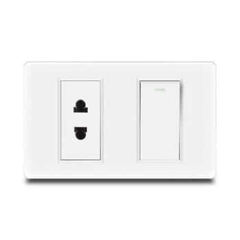 Bộ công tắc đơn 2 chiều và ổ cắm 2 chấu Grimma, mặt nhựa vân xước G8 series G8WK12SK2 G8WK12SK2