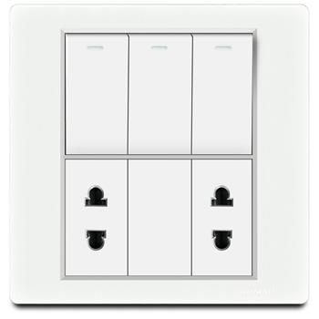 Bộ 3 công tắc 1 chiều và 2 ổ cắm 2 chấu Grimma, mặt nhựa vân xước G8 series G8WK312SK2 G8WK312SK2