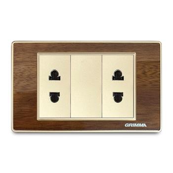 Bộ ổ cắm đôi 2 chấu Grimma, mặt gỗ G9 series G9WG2SK2 G9WG2SK2