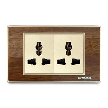 Bộ ổ cắm đôi 3 chấu đa năng Grimma, mặt gỗ G9 series G9WG2SK3 G9WG2SK3