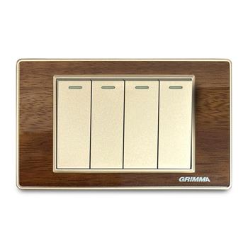 Bộ công tắc bốn 1 chiều Grimma, mặt gỗ G9 series G9WGK41 G9WGK41