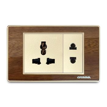 Bộ ổ cắm 2 chấu + 3 chấu Grimma, mặt gỗ G9 series G9WGSK2SK3 G9WGSK2SK3