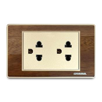 Bộ ổ cắm đôi 3 chấu Grimma, mặt gỗ G9 series G9WGSK333 G9WGSK333