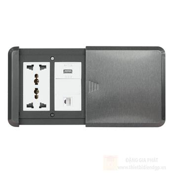 Ổ cắm âm sàn Duhal inox nắp trượt đa năng + USB + ổ cắm máy tính I2V201