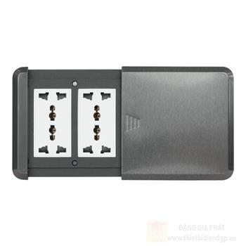 Ổ cắm âm sàn đôi Duhal inox nắp trượt chống thấm đa năng 12 lỗ I2V202