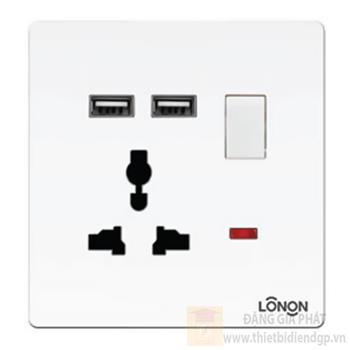 Ổ cắm USB đôi + đa năng kèm ct có đèn 16A 250V K31K/DGN USB2-D16