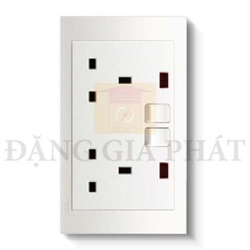 Ổ cắm đôi 3 chấu chuẩn anh 13A có 2 công tắc với đèn Neon KB25N_WE