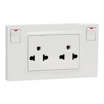 Ổ cắm đôi 3 chấu Miluz Schneider M3TS_SIS_WE có công tắc M3TS_SIS_WE