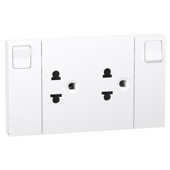 Bổ ổ cắm đôi 3 chấu 16A có công tắc bắt vít M3T25_SIS_WE