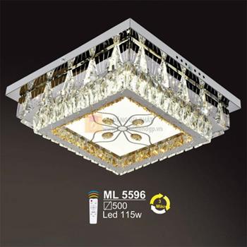 Đèn mâm vuông ốp trần Pha Lê Led 115W - Ø500 - 3 màu ánh sáng - có remote ML 5596