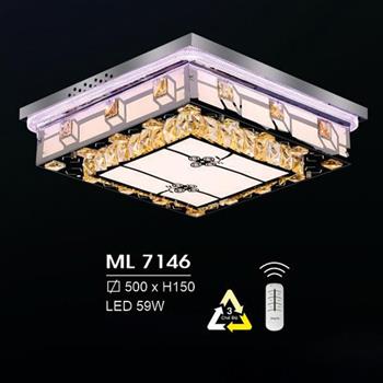 Đèn mâm vuông led trang trí Hufa Ø500*H150 - LED 59W, ánh sáng 3 chế độ ML 7146