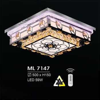 Đèn mâm vuông led trang trí Hufa Ø500*H150 - LED 59W, ánh sáng 3 chế độ ML 7147