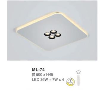 Đèn mâm led 36W + 7W*4 vuông Ø500*H45 - 3 chế độ màu ML-74