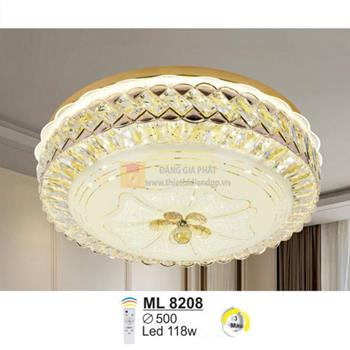 Đèn mâm ốp trần Pha Lê Led 118W - Ø500 - 3 màu ánh sáng - có remote ML 8208