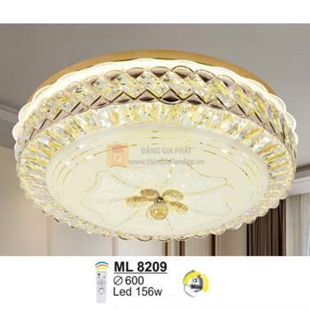 Đèn mâm ốp trần Pha Lê Led 156W - Ø600 - 3 màu ánh sáng - có remote ML 8209