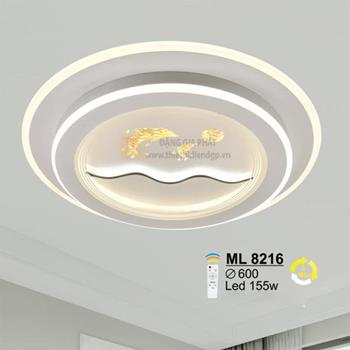 Đèn mâm ốp trần Mica Led 155W - Ø600 - 3 màu ánh sáng - có remote ML 8216