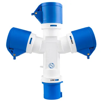 Ổ cắm công nghiệp 1 pha MPE 3 ngã có kẹp giữ dây MPE 220-250V 2P+E-IP44 6h MPN-1013