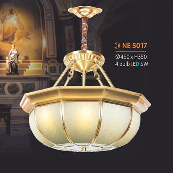 Đèn thả bàn ăn đồng cổ điển Ø450*H350, 4 bulb LED 5W NB 5017