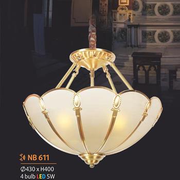 Đèn thả bàn ăn đồng cổ điển Ø430*H400, 4 bulb LED 5W NB 611