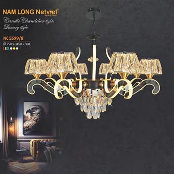 Đèn chùm nến pha lê cao cấp Ø750*H450+300 - LED 3 CĐ NC 5599/8