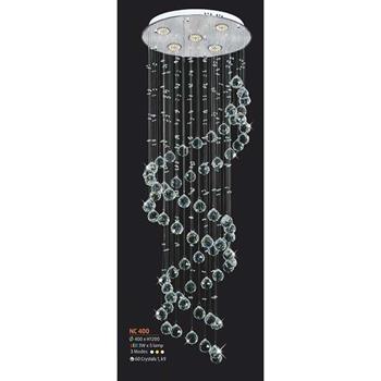 Đèn thả pha lê xoắn Ø500*H1200, Led 3W*5 lamp, 3 chế độ, 60 crystals 1 K9 NC 400