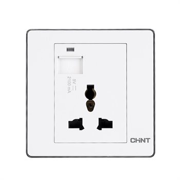 Ổ cắm đơn 3 chấu đa năng CHINT NEW6-D13110 with 2.1A USB 10A 250V NEW6-D13110