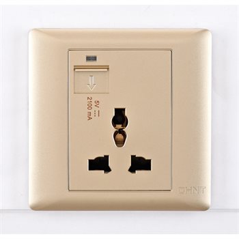 Bộ ổ cắm đơn đa năng kèm USB CHINT NEW7-G13112 Champagne 13A NEW7-G13112