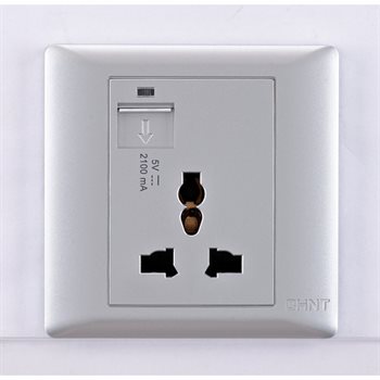Bộ ổ cắm đơn đa năng kèm USB CHINT NEW7-G13118 Silver 13A NEW7-G13118
