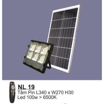 Đèn pha năng lượng led 100W > 6500K. Pin L340*W270*H30, có remote NL 19