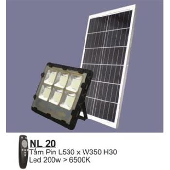 Đèn pha năng lượng led 200W > 6500K. Pin L530*W350*H30, có remote NL 20