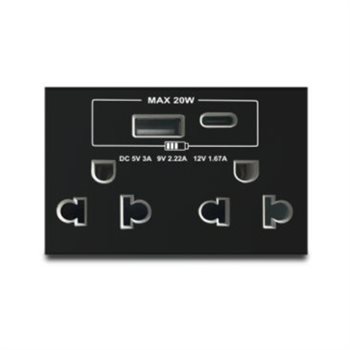 Hạt ổ cắm 3 chấu + USB Type C Grimma G7 series, G7SK3USB20 G7SK3USB20