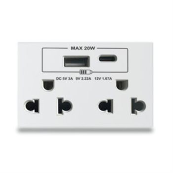 Hạt ổ cắm đôi 3 chấu Type C Grimma G8W series, G8WSK3USB20 G8WSK3USB20