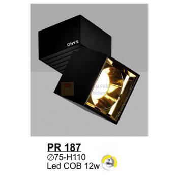 Đèn chiếu điểm gắn trần led COB 12W - Ø75*H110 - 3 màu ánh sáng - vỏ đen PR 187