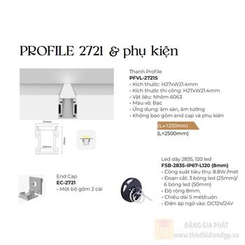 Thanh Profile 2721S và phụ kiện + FSB-2835-IP67-L120 (8mm) ngoài trời PFVL-2721S
