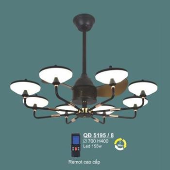 Quạt đèn led 155W, 3 màu ánh sáng, Ø700*W400, có remote cao cấp QĐ 5195/8