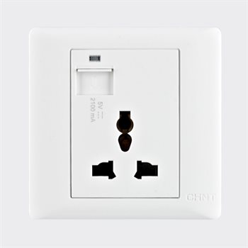 Bộ ổ cắm đơn đa năng kèm USB CHINT NEW7-G13110 White 13A NEW7-G13110