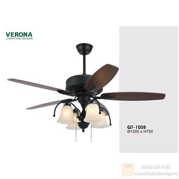Quạt trần đèn 5 cánh gỗ Veronia QT-1008 Ø1200 x H750 QT-1008