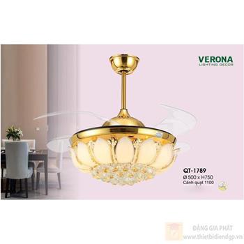 Quạt trần đèn Verona Ø500 x H750, cánh quạt 1100, Ánh sáng 3 chế độ QT-1789