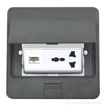 Ổ cắm âm sàn đôi Duhal đa năng + máy tính chống thấm IP44 S2V203