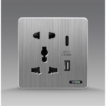 Bộ ổ cắm 3 chấu và 2 chấu + 2 USB type A và C UTEN S300-SZ12Z13/N-USB S300-SZ12Z13/N-USB