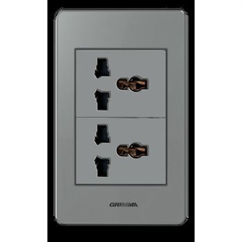 Bộ ổ cắm đôi 3 chấu Grimma, mặt Acrylic xám G7 series G7ACX2SK3 G7ACX2SK3