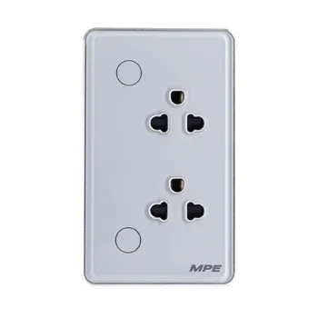 Mặt ổ cắm đôi 3 chấu MPE màu trắng viền bạc điều khiển Wifi SOW2/SC