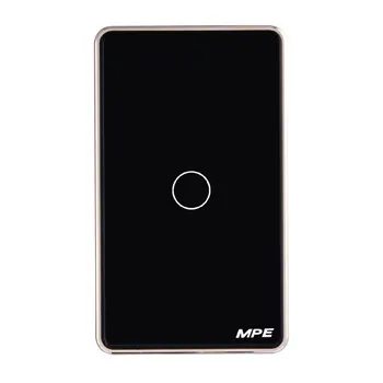 Mặt 1 công tắc MPE thông minh điều khiển Wifi màu đen viền vàng SWB1/SC