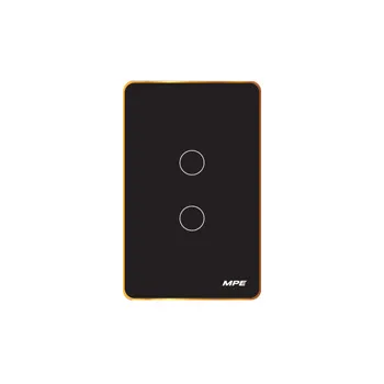 Mặt 2 công tắc MPE thông minh điều khiển Wifi màu đen viền vàng SWB2/SC