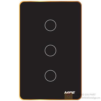 Mặt 3 công tắc thông minh MPE điều khiển Wifi màu đen viền vàng SWB3/SC