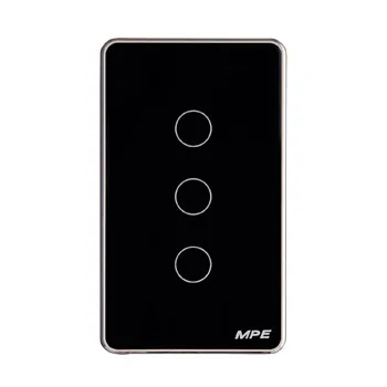 Mặt 3 công tắc MPE thông minh điều khiển Wifi màu đen viền vàng SWB3/SC