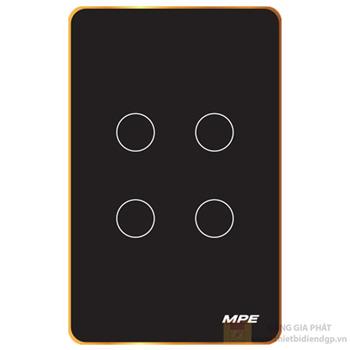 Mặt 4 công tắc thông minh MPE điều khiển Wifi màu đen viền vàng SWB4/SC