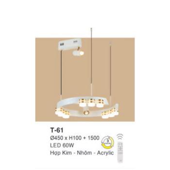 Đèn treo Ø450*H100 + 1500, LED 60W - Hợp Kim - Nhôm - Acrylic T-61