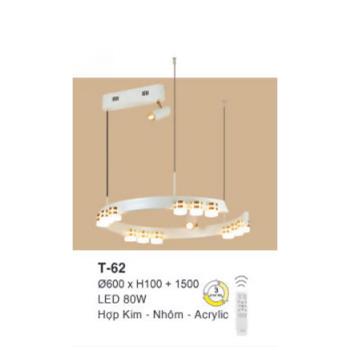 Đèn treo Ø600x H100 + 1500 LED 80W Hợp Kim - Nhôm - Acrylic T-62
